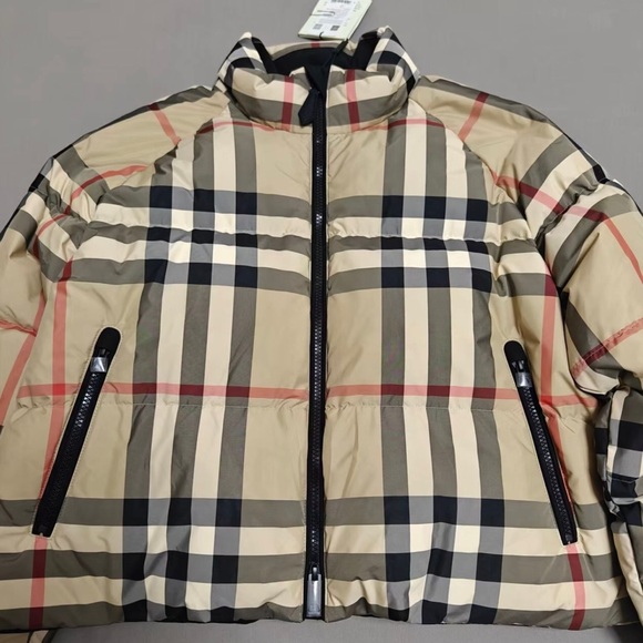 Burberry Beige and Black Plaid Puffer Jacket - Picture 2 of 9
